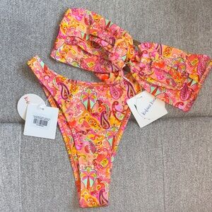 SET NWT Kulani Kinis Strapless Bandeau Bikini Top And High Leg Vintage Bottom